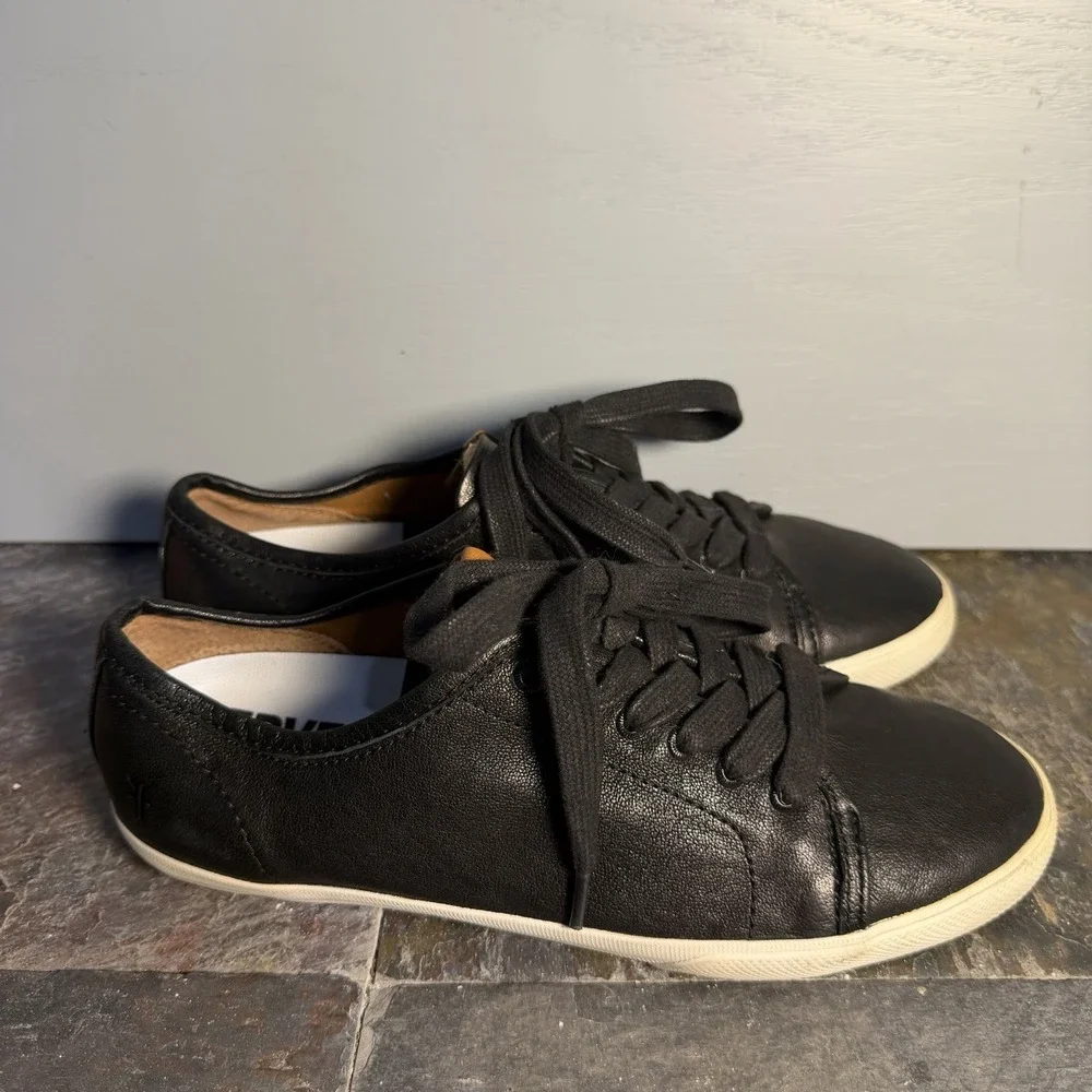 Frye Womens Mindy Black Low Top Leather Lace Up Sneaker Shoes Size 7.5 m